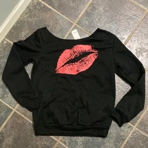 Elfin Off the Shoulder Fleece Sweatshirt. Size L NWT